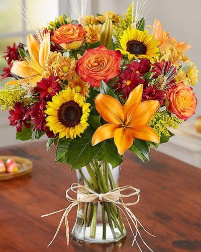 <p>This wonderful autumn bouquet is gathered with fresh-picked flowers, revealing the rustic beauty of nature. Shades of golden yellow, rich red and pops of orange create a timeless gift for someone special to enjoy.</p>