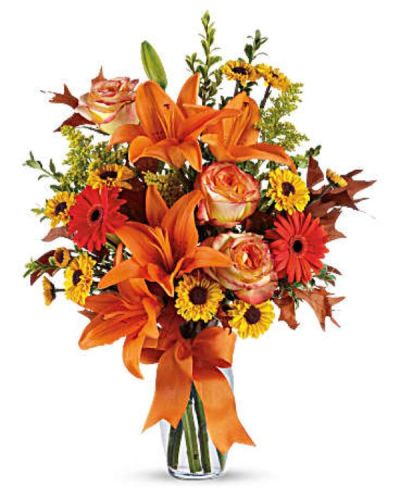 <p>Feel the crisp beauty of fall with this wonderful bouquet. This luscious arrangement is filled with a gorgeous assortment of autumnal hues, sure to delight your recipient with this dazzling array of rich colors and textures.</p>